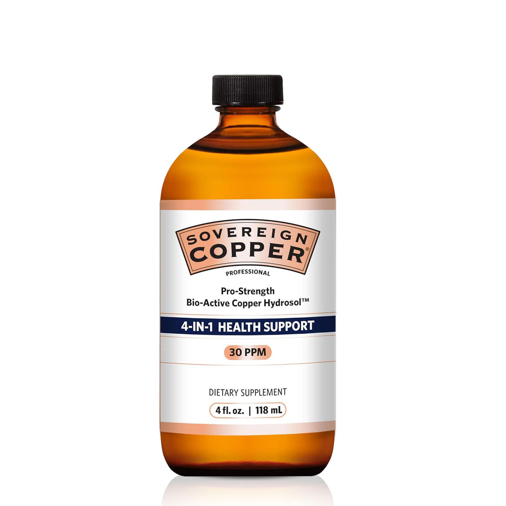 Sovereign Copper Pro-Strength bottle label highlights 30ppm content for quick daily reference