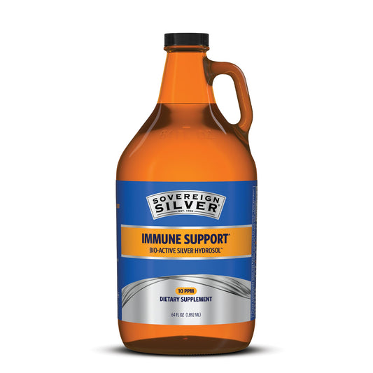 Sovereign Silver immune support bottle pour, ready-to-use daily routine