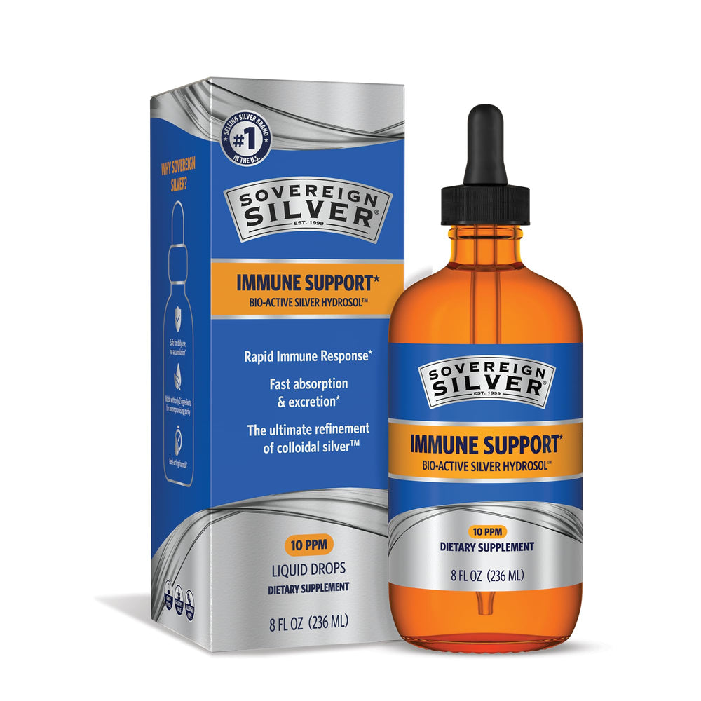 Sovereign Silver Immune Support bottle for daily wellness and easy dosing.