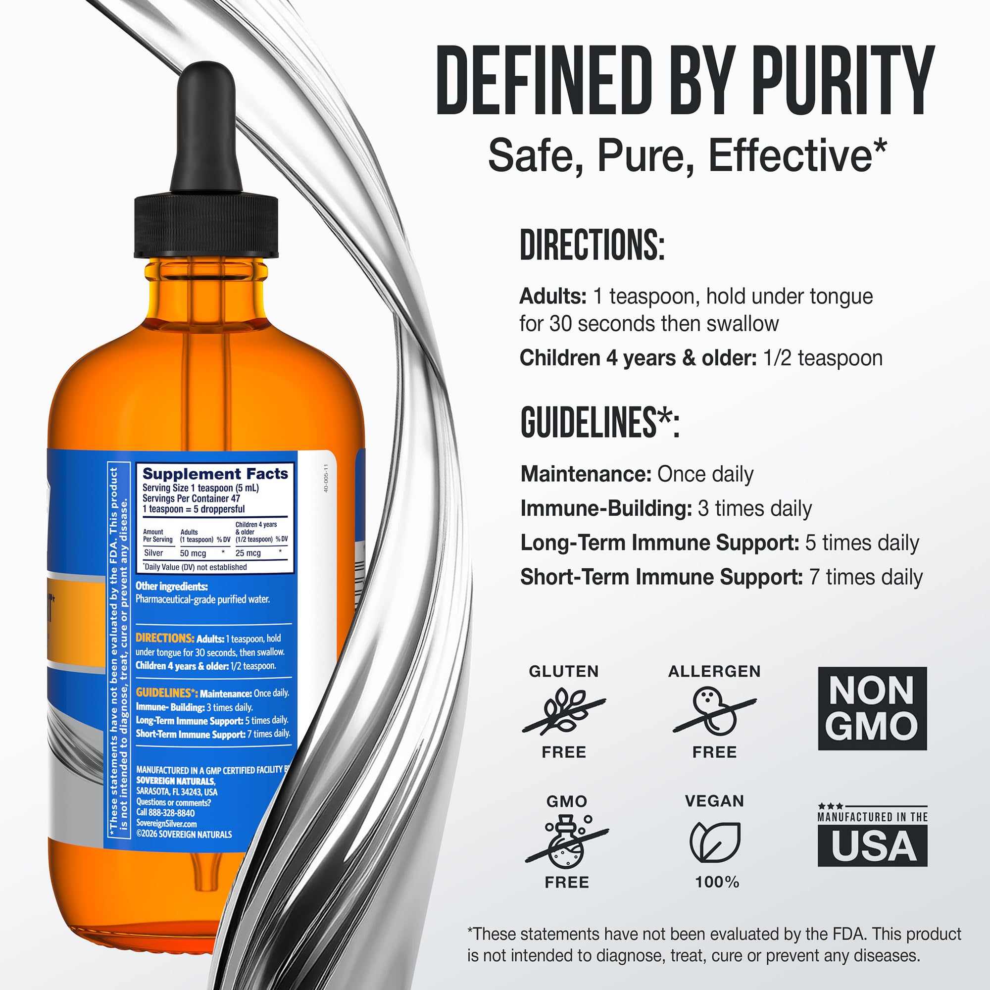 Label highlights NSF and NASC certification for trusted quality.