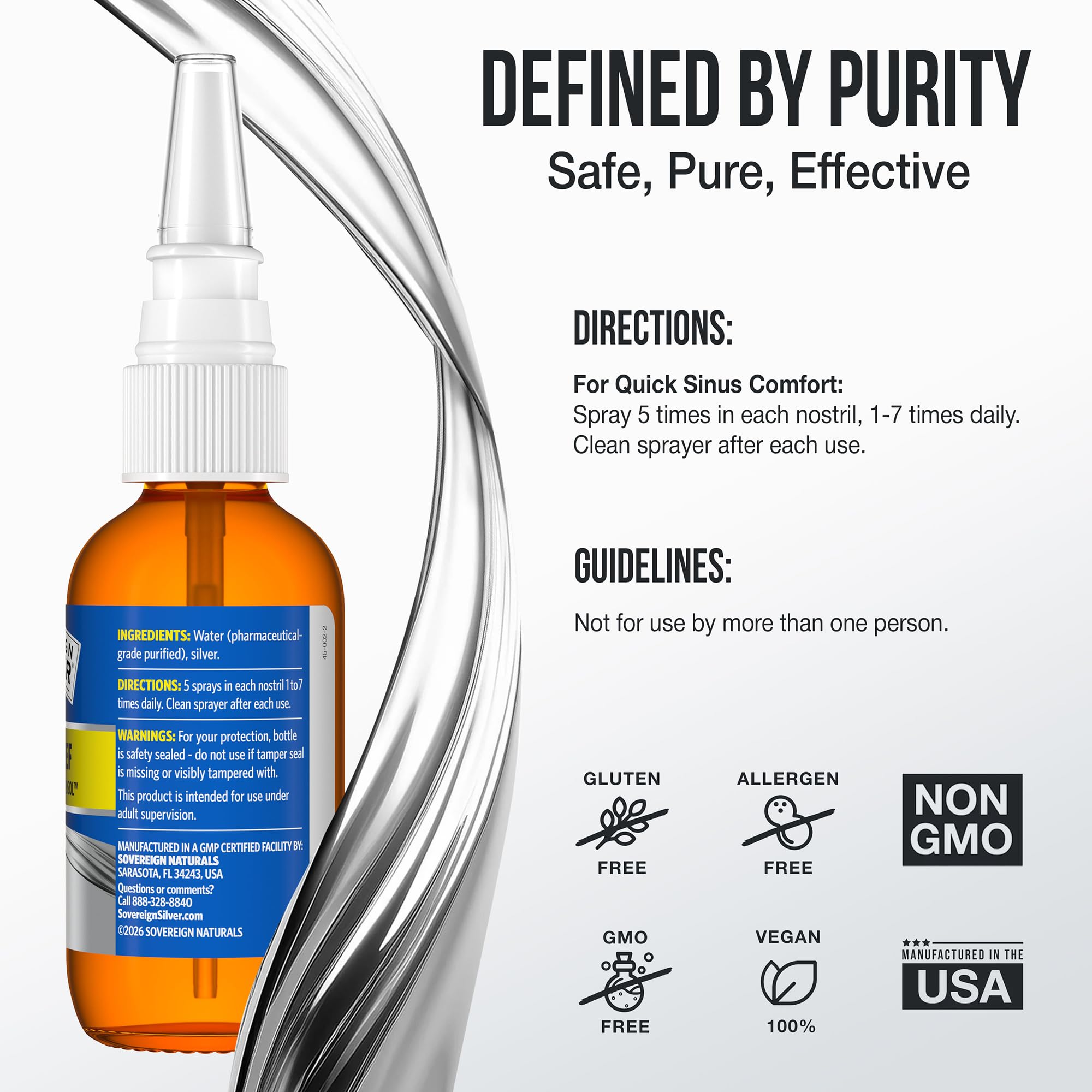 Sovereign Silver nasal spray application captures simple, controlled dosing at home.