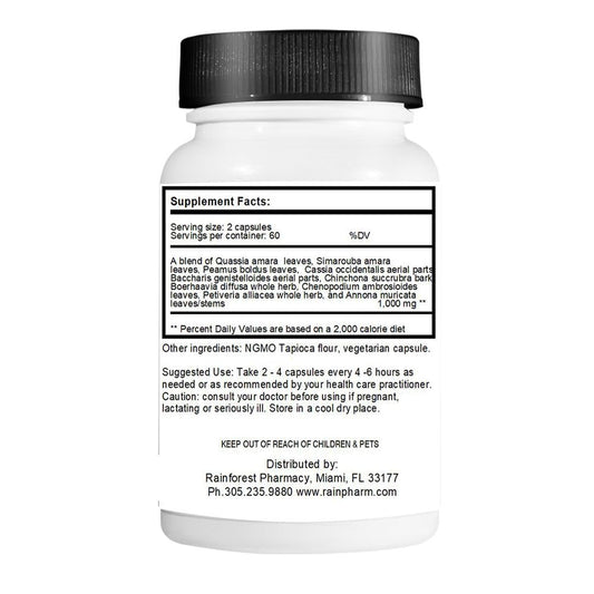 Close-up of Sovob Rainforest Amazon A-P capsules, high-potency 650 mg vegetarian formula