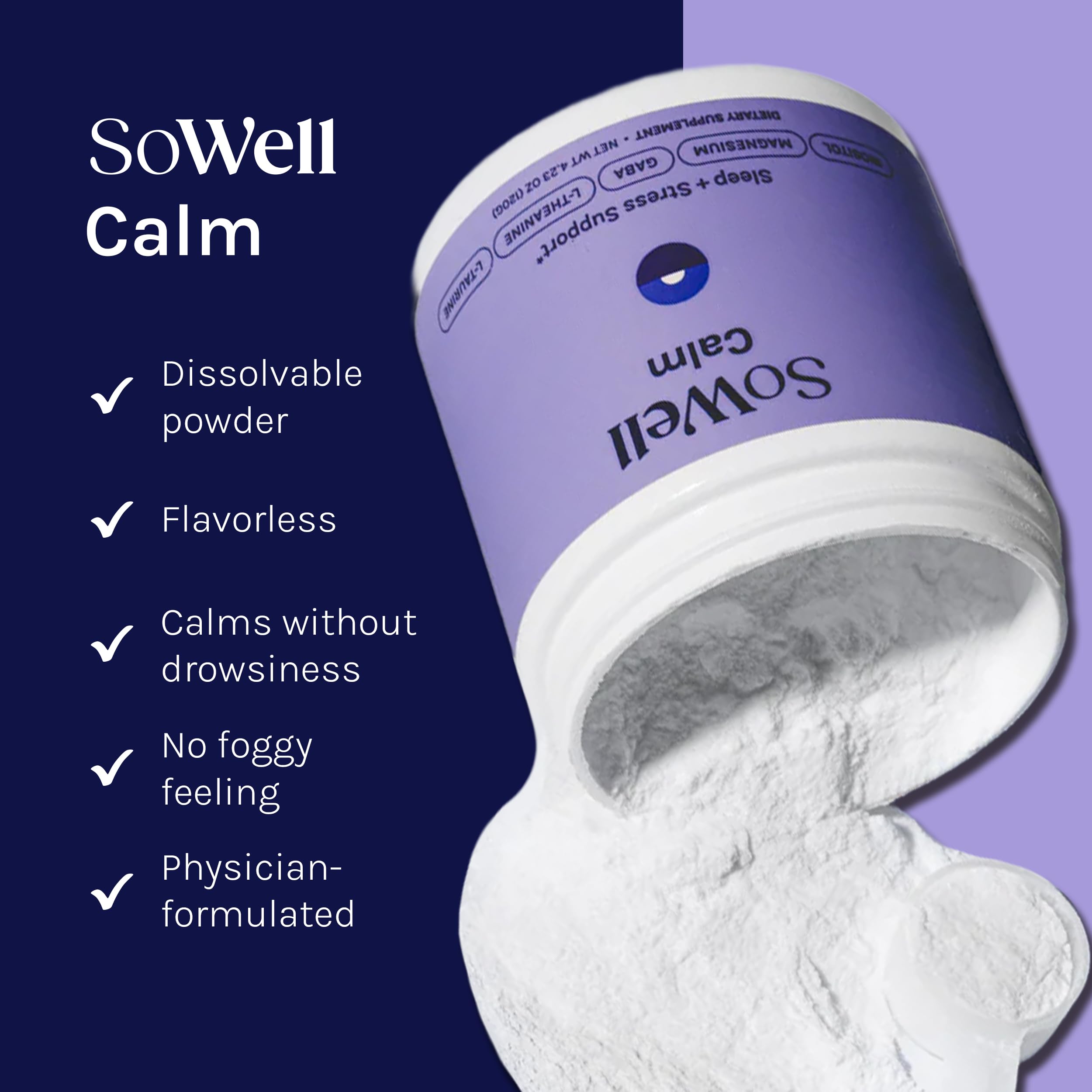 SoWell Calm dissolving in water for a flavorless relaxation drink.