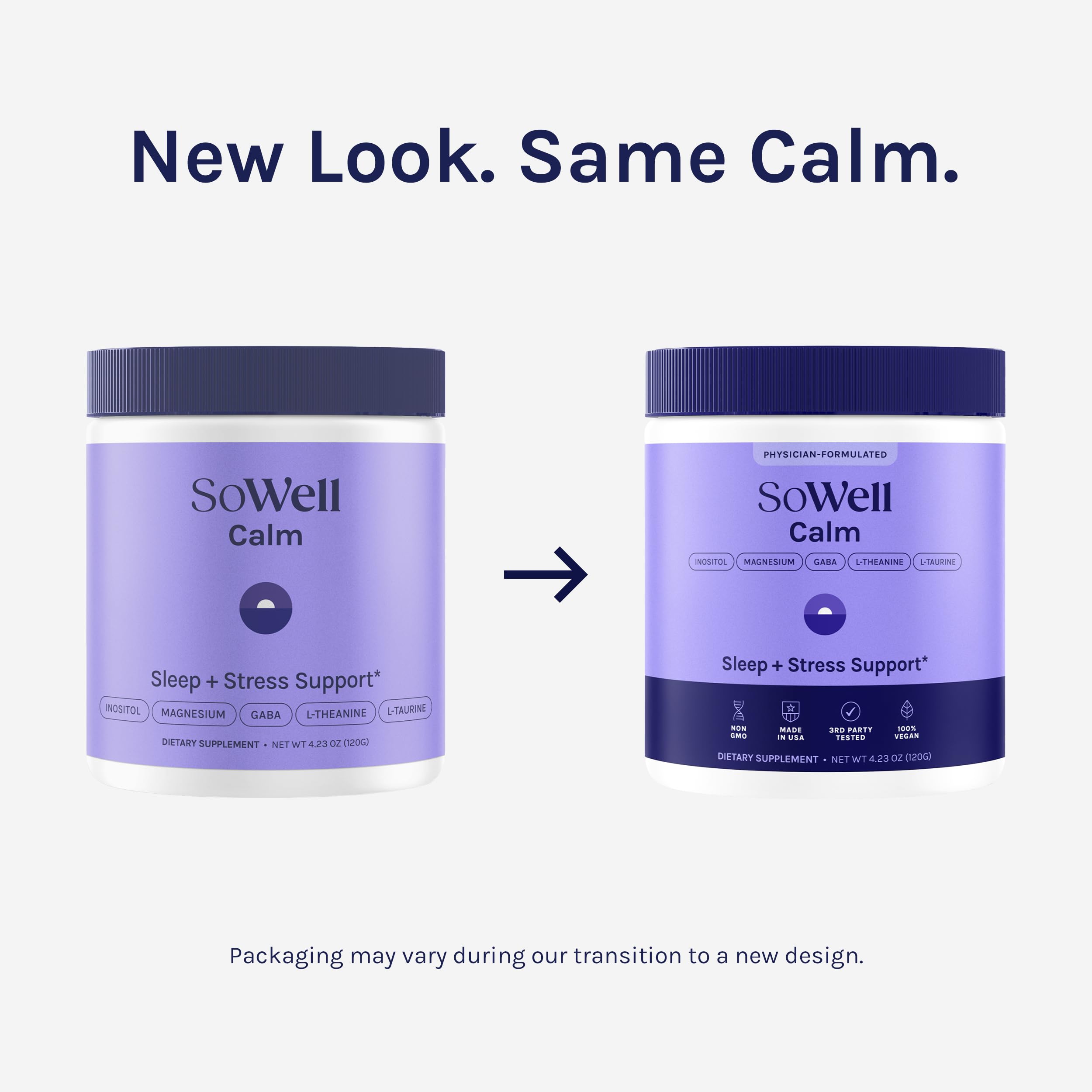 SoWell Calm powder scoop beside the container for easy dosing.