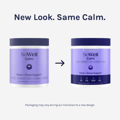 SoWell Calm powder scoop beside the container for easy dosing.