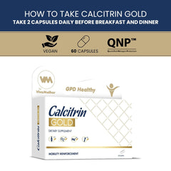 Calcitrin Gold bottle side view showing daily use packaging.