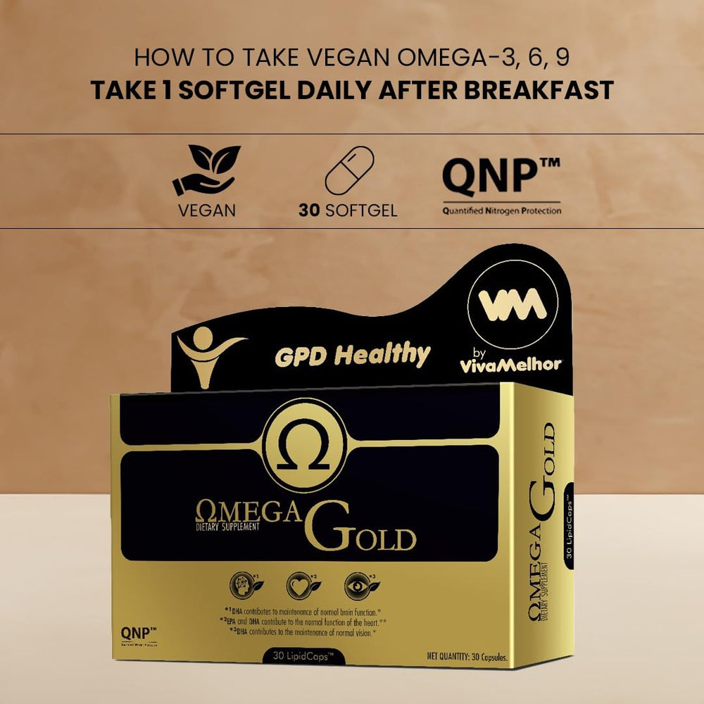 Daily dosage scene with Soy Sano Vegan Omega Gold softgels.