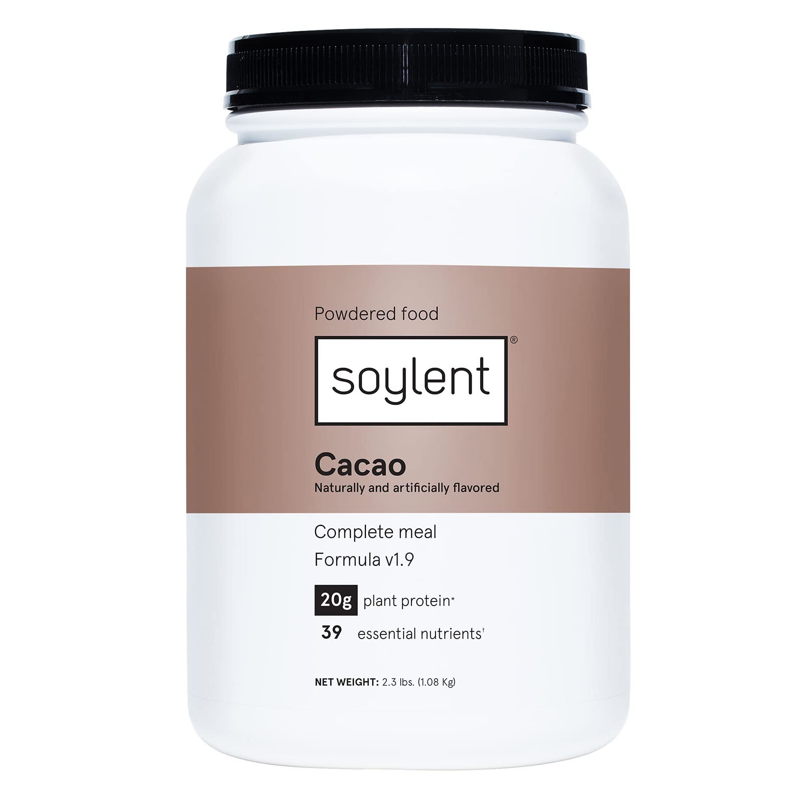 Soylent Complete Nutrition tub on kitchen counter for a quick meal