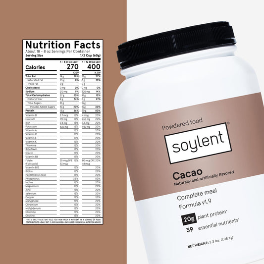 Soylent pour into glass showing a smooth, convenient shake for busy days