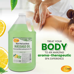 SPA REDI Lemon Lime Massage Oil application setup evokes a calm spa vibe.