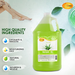 Packaging of SPA REDI Aloe Vera massage oil, cruelty-free and USA-made