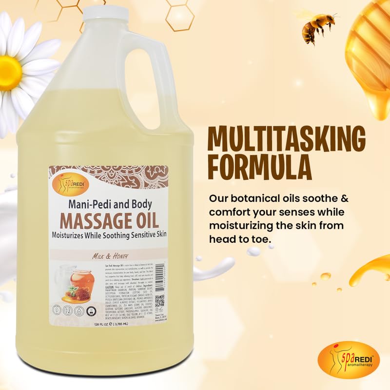 Spa Redi bottle pour action highlights fast-absorbing formula for smooth skin.
