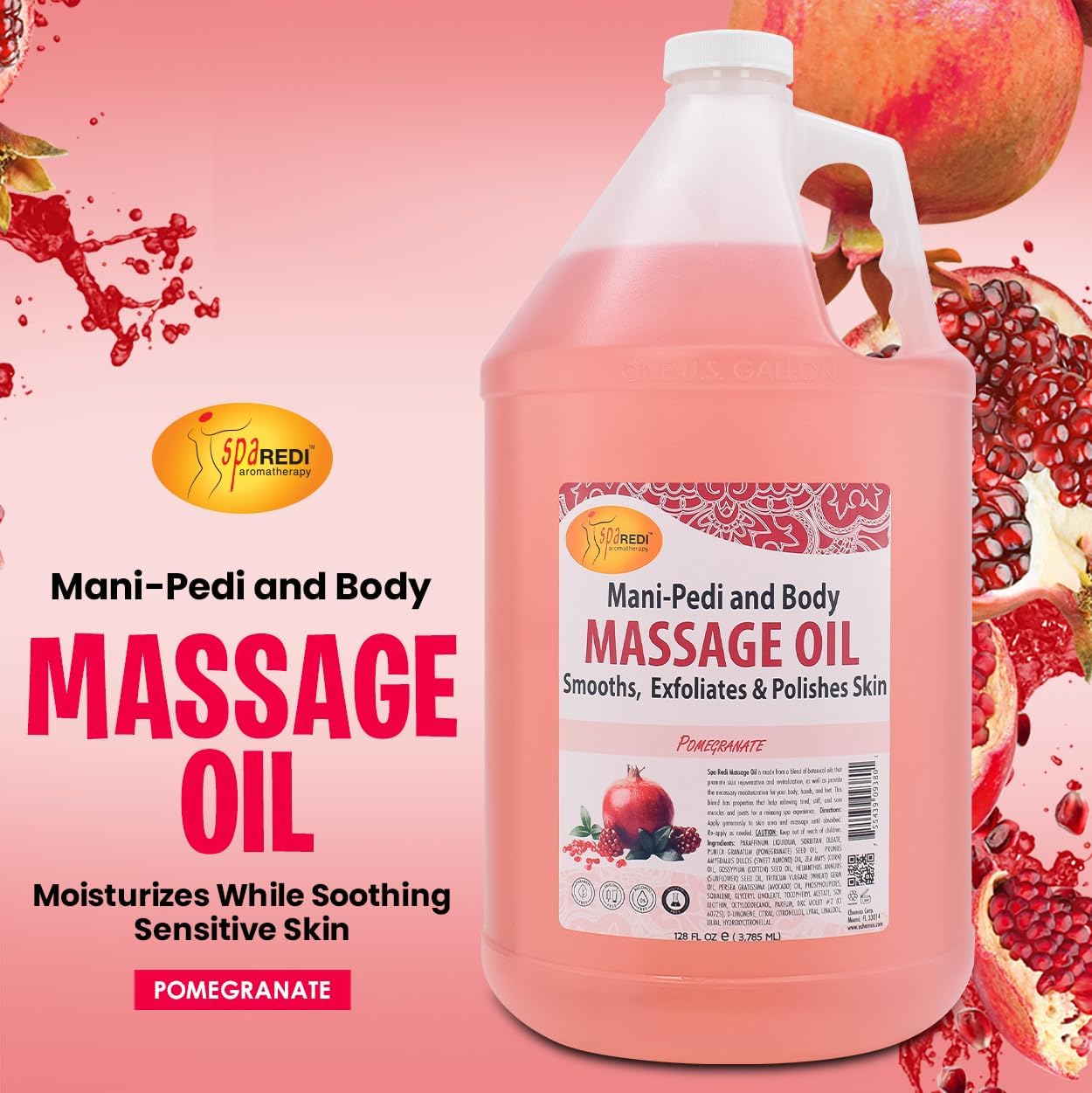 SPA REDI Pomegranate Massage Oil pour creates a calming scent moment.