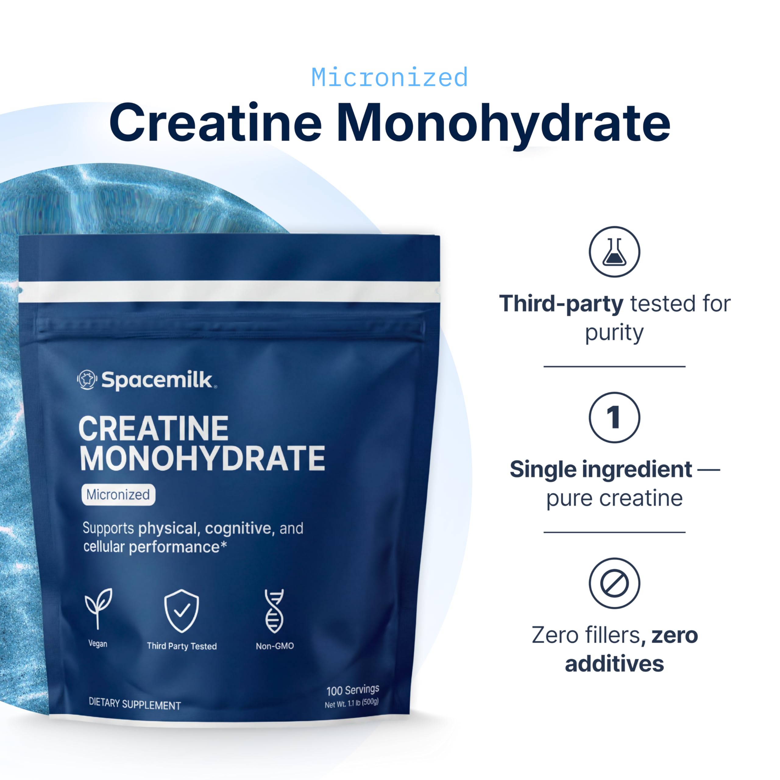 Spacemilk creatine micronized powder dissolves quickly in a shaker.