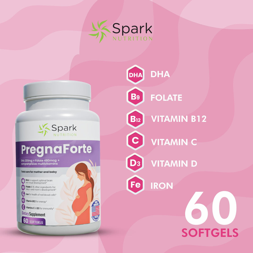 Pregnaforte capsule close-up showing the easy one-a-day dose.