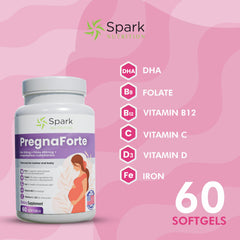 Pregnaforte capsule close-up showing the easy one-a-day dose.