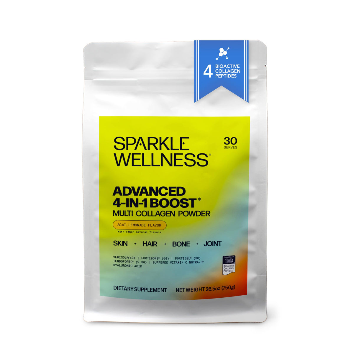Sparkle Wellness 4 in 1 Boost bottle pour for easy daily collagen routine