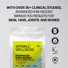 Sparkle Wellness 4 in 1 Boost powder mixing in a smoothie