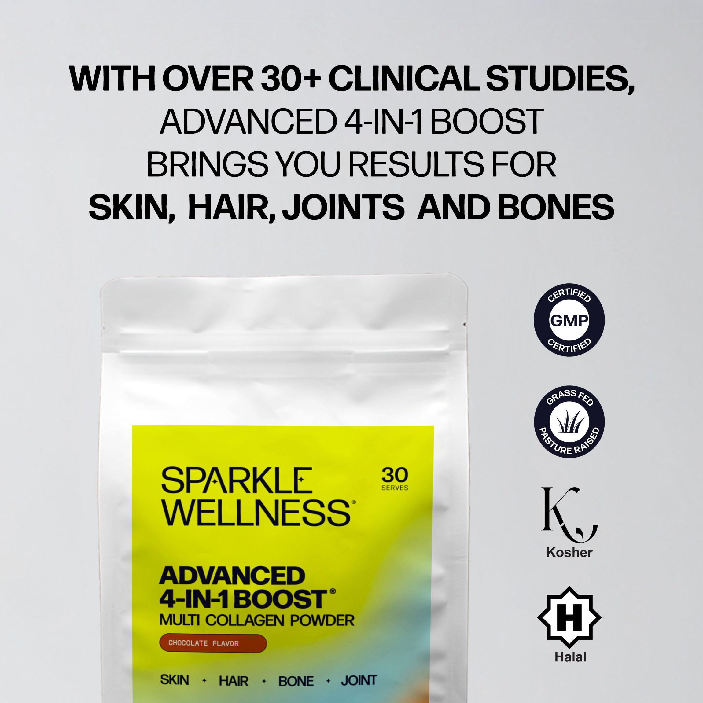 Sparkle Wellness 4-in-1 Boost ready-to-mix powder ideal for shakes and yogurts.