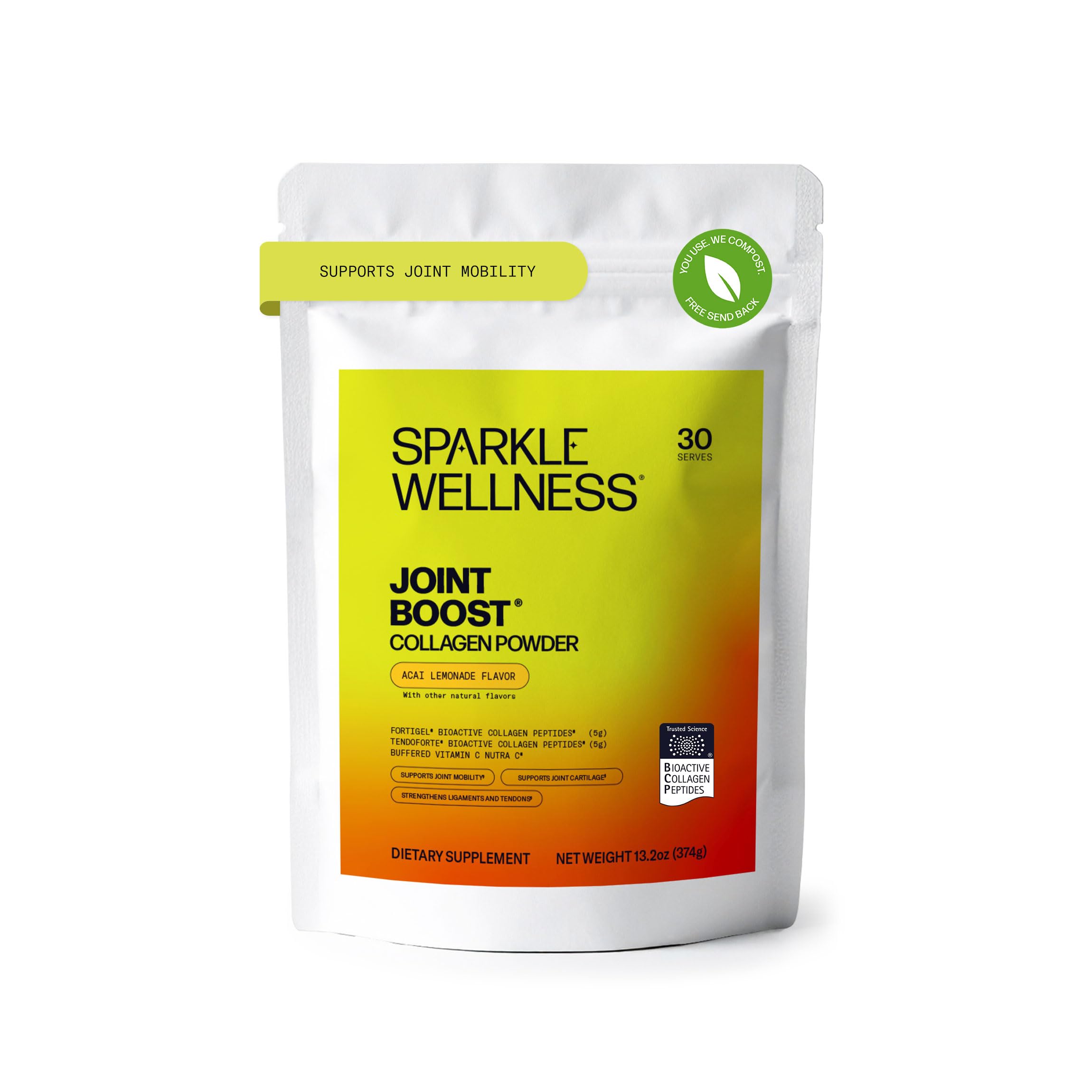 Sparkle Wellness Fortigel Tendoforte bottle with Acai Lemonade for joint support