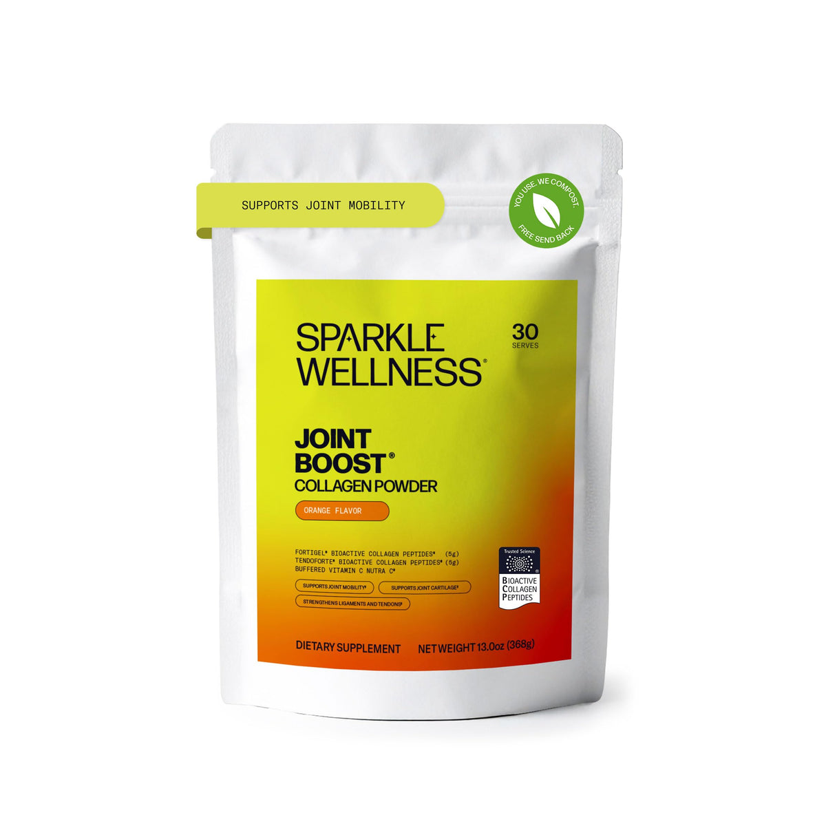 Sparkle Wellness Fortigel Tendoforte bottle close-up promotes daily joint mobility