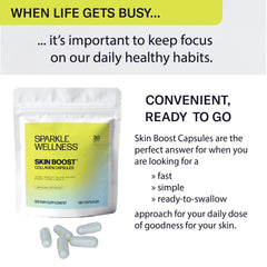 Sparkle Wellness capsules beside a glass of water for daily routine use.