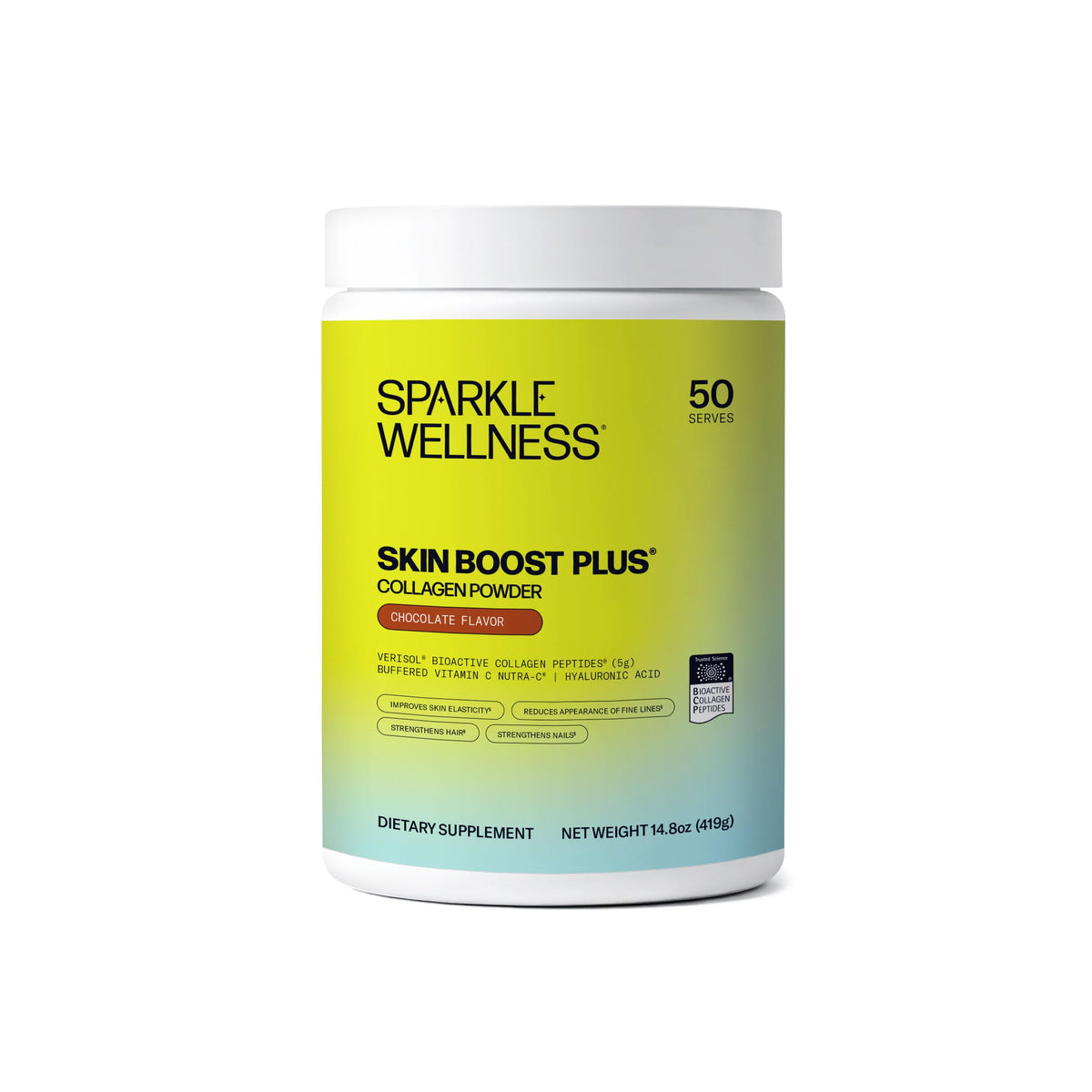 Sparkle Wellness VERISOL chocolate powder dissolving in water for hydration