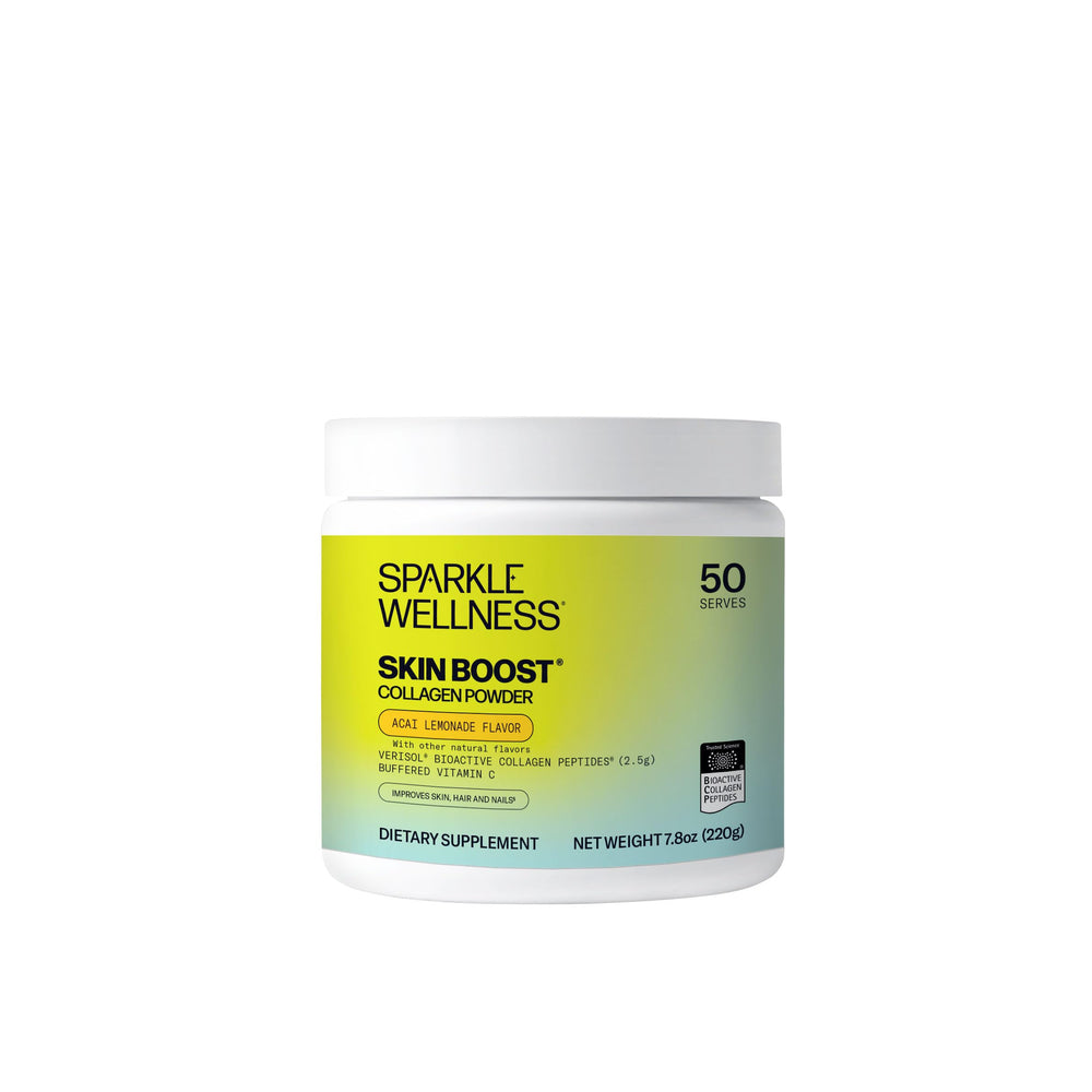 Sparkle Wellness VERISOL collagen acai lemonade bottle showing skin vitality potential