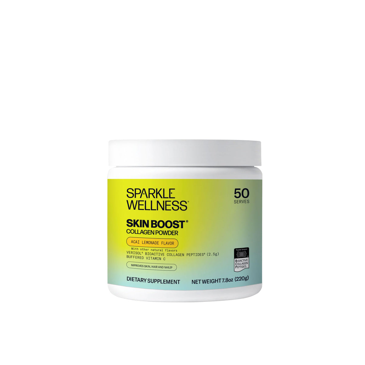 Sparkle Wellness VERISOL collagen acai lemonade bottle showing skin vitality potential