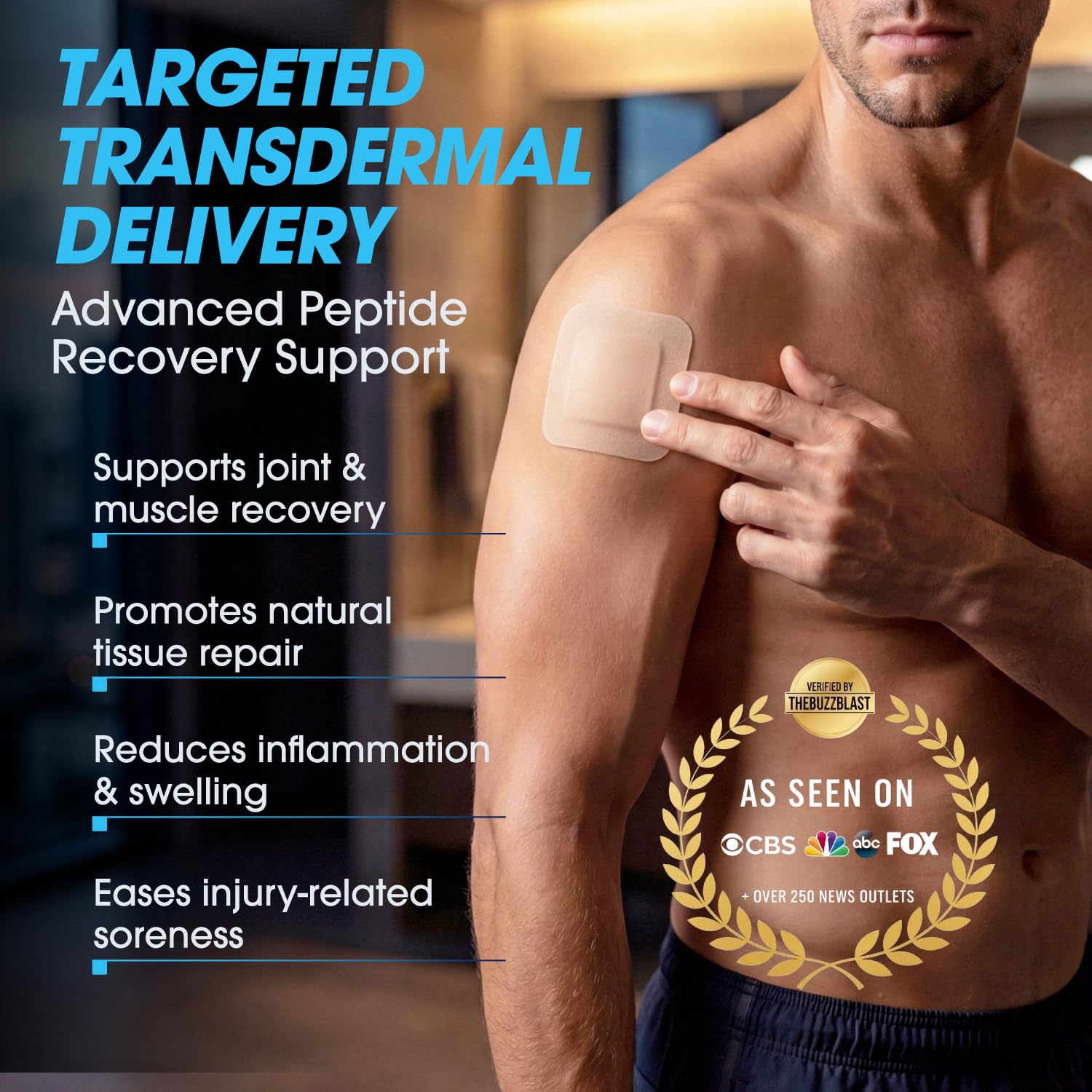 SpartaLife Peptide Recovery Patch on arm demonstrates discreet post-exercise use.