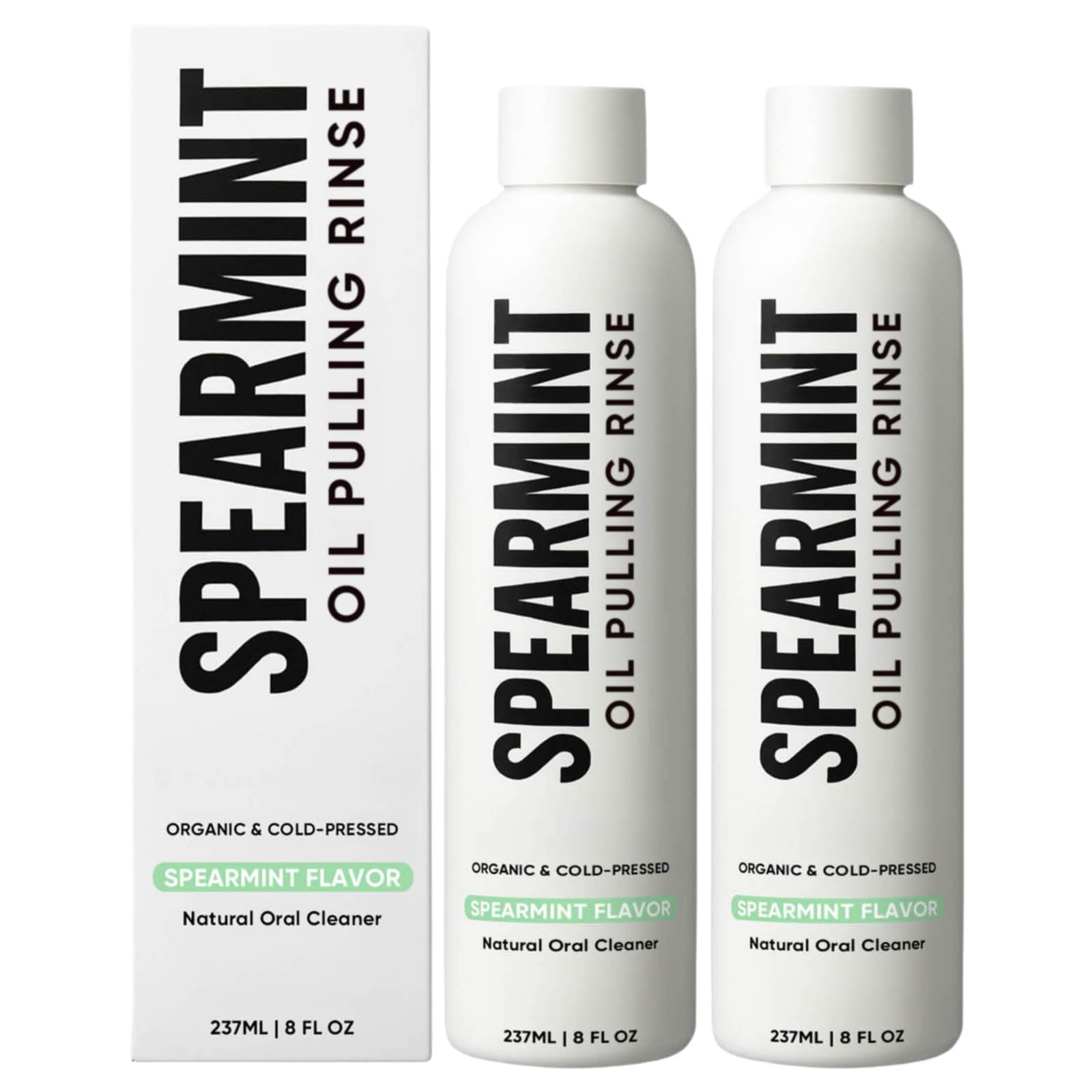 SUBMETIC Spearmint Oil Pulling Rinse bottle close-up for long-lasting fresh breath.