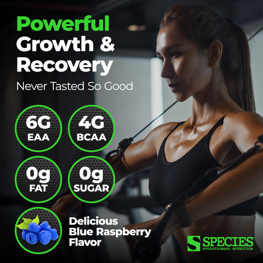 Species Nutrition Amino Evolved bottle front view highlights vegan, gluten-free formula.