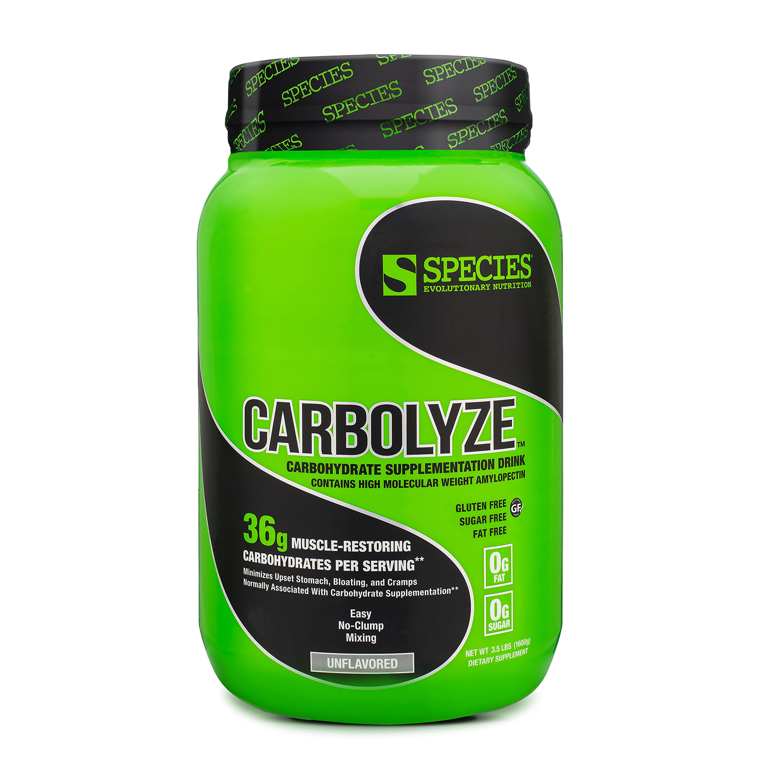 Species Nutrition Carbolyze tub front sugar-free fuel for intra and post-workout recovery.