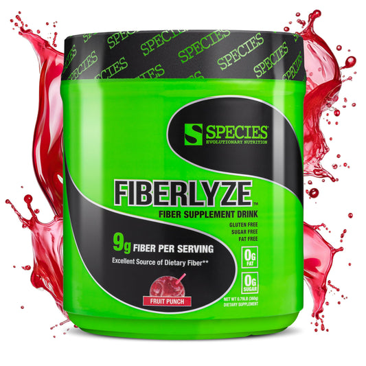 Species Nutrition Fiberlyze Fruit Punch bottle front highlighting flavor and fiber benefits.