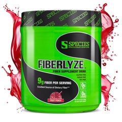 Species Nutrition Fiberlyze Fruit Punch bottle front highlighting flavor and fiber benefits.