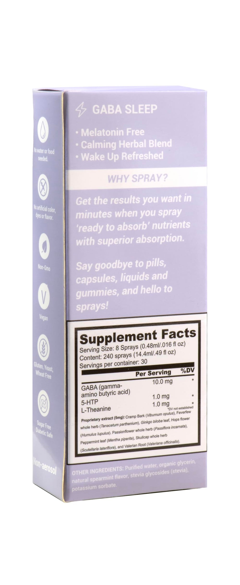 Spectraspray gaba-l-theanine-5htp blend label highlights US-made, non-GMO formula.