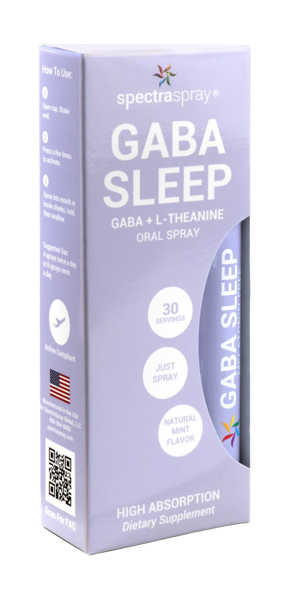 Spectraspray melatonin-free sleep spray close-up shows convenient travel-ready design.