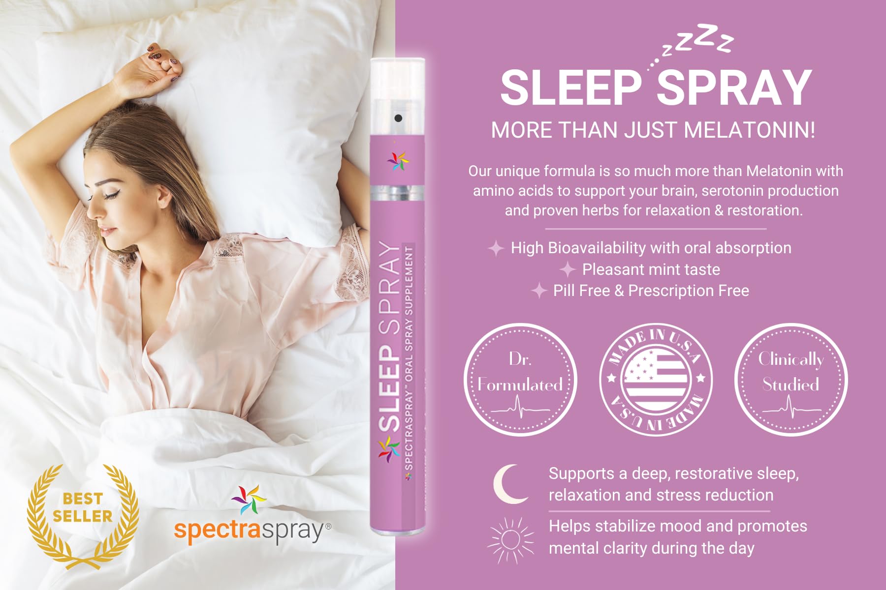 Label close-up of Spectraspray Sleep Support showing ingredients