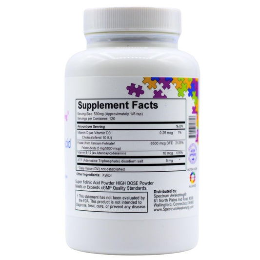 Spectrum Awakening folinic acid powder with measuring spoon for easy daily dosing.