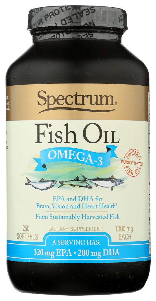 Spectrum Essentials softgels bottle front view shows convenient daily omega-3 source