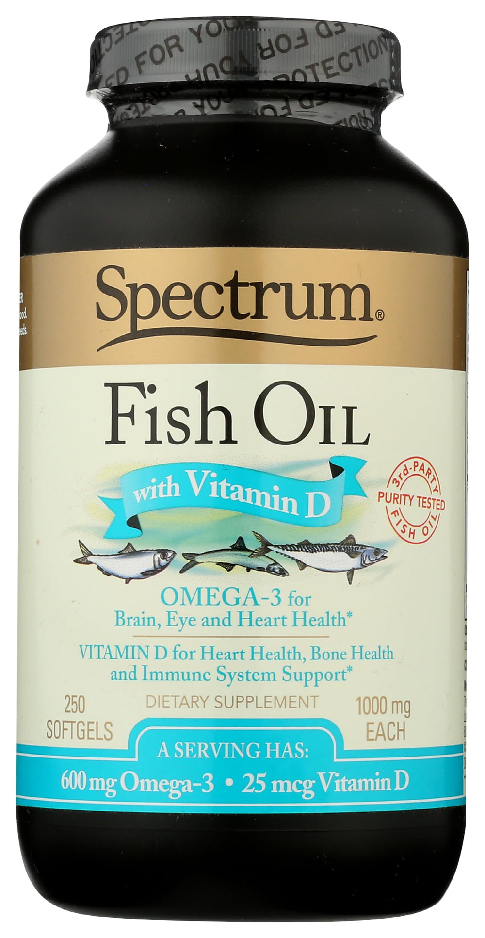Spectrum Essentials Softgels Fish Oil bottle front view suggests heart and brain health support