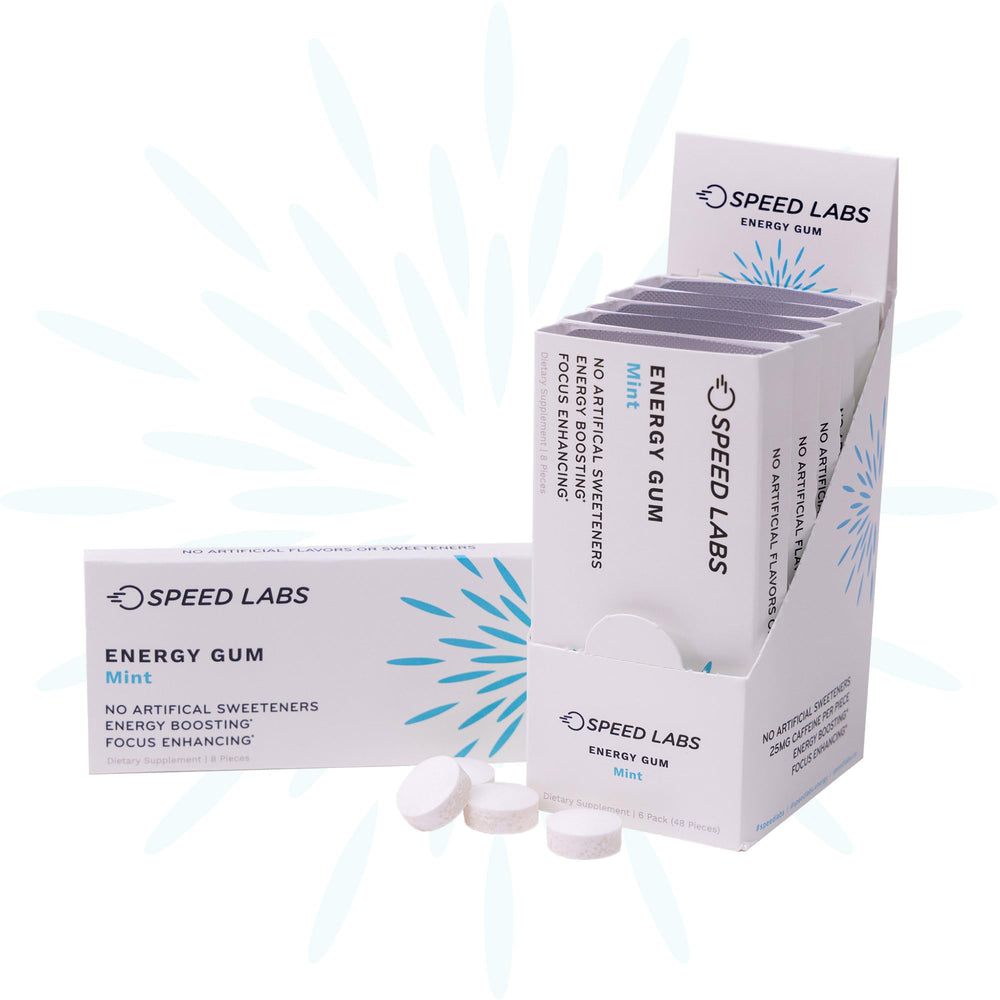 Speed Labs caffeinated gum 50mg piece provides precise, fast-acting focus when needed.