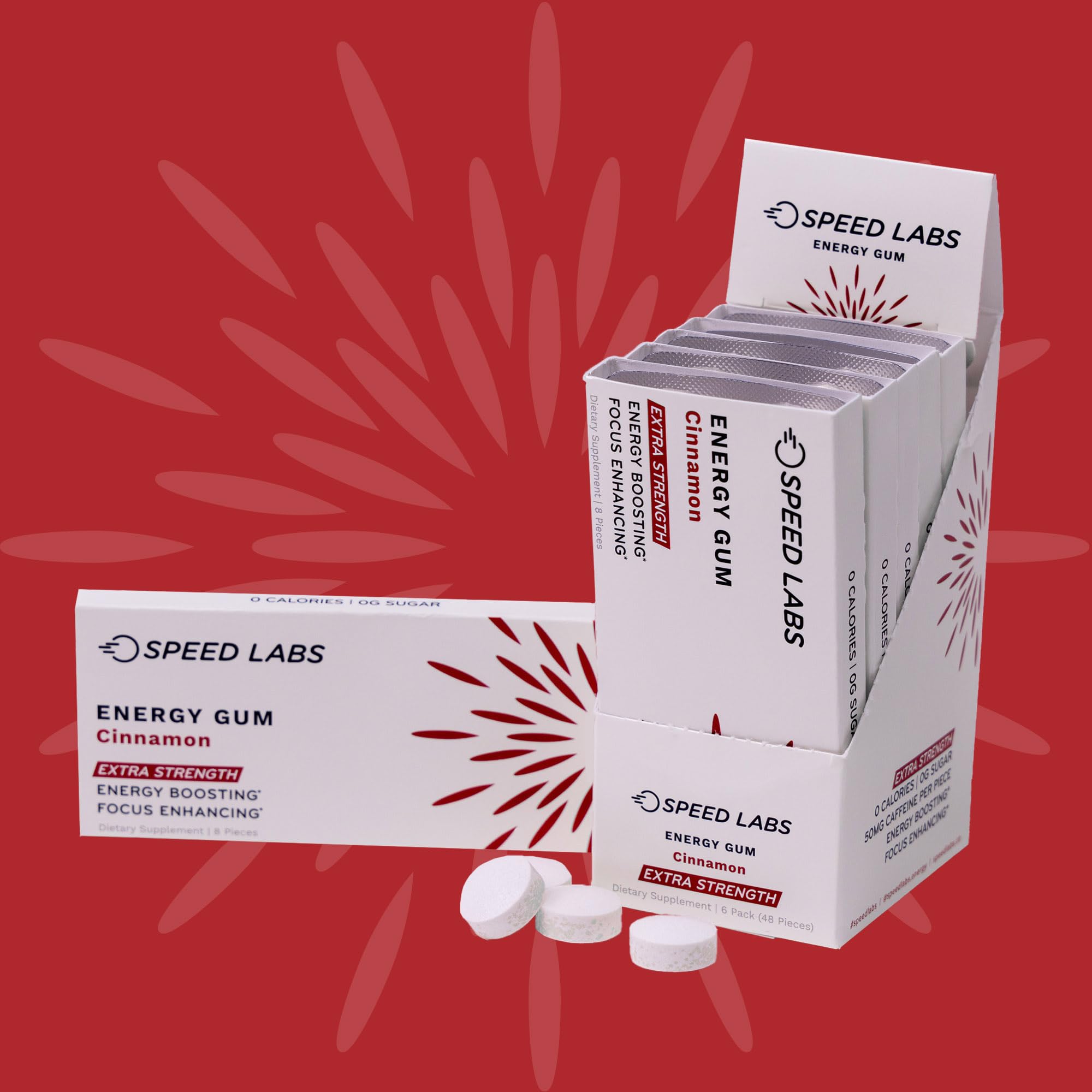 Speed Labs energy gum piece with convenient caffeine hit.