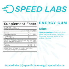 Speed Labs sugar-free energy gum pack supports light, calorie-free boosts.