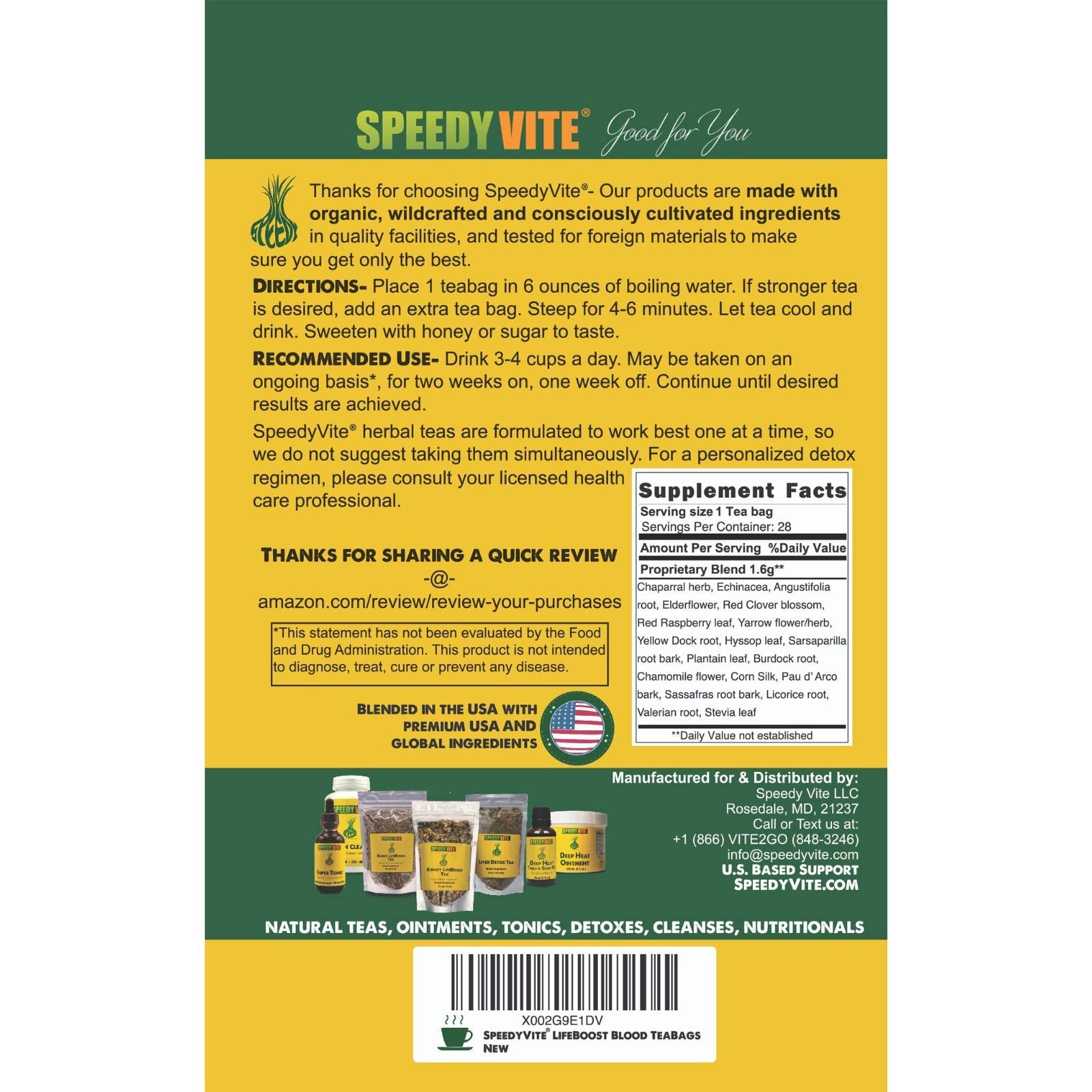 SpeedyVite Blood Lifeboost Tea loose leaves and herbs for unprocessed potency