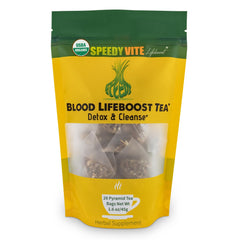 SpeedyVite Blood Lifeboost Tea packaging shown for a convenient daily cleansing routine
