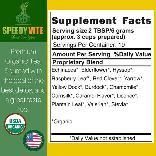 SpeedyVite Blood Lifeboost Tea tea bag close-up showcasing herbal blend.