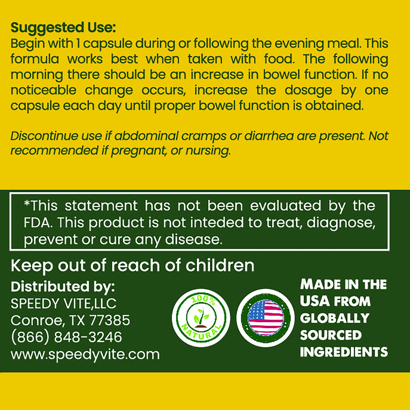 SpeedyVite Happy Colon bottle label with clear usage directions.