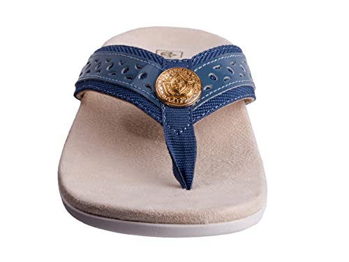 Spenco Starboard Bluestone side view highlighting secure strap and stable footbed.