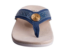Spenco Starboard Bluestone side view highlighting secure strap and stable footbed.